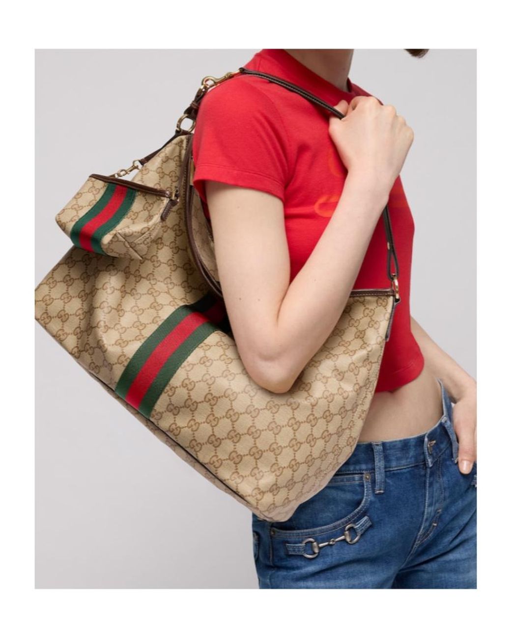 Gucci Brown Large Shoulder Bag With Web