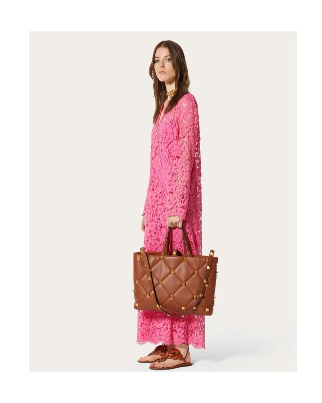Valentino Pink Floral-Lace Longsleeved Dress