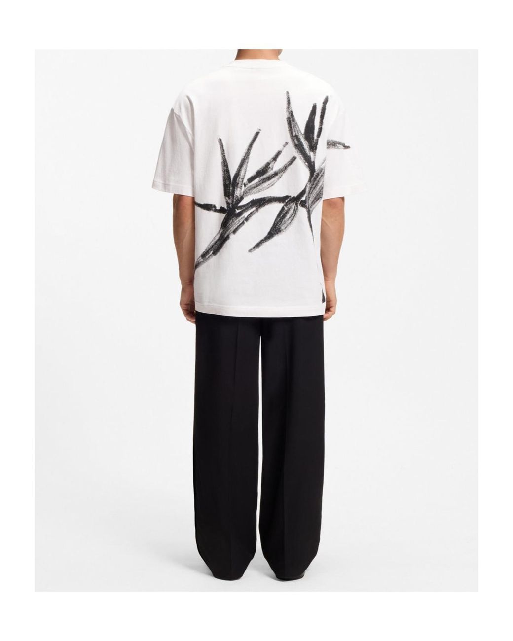 Boss White Graphic-Print Logo-Print T-Shirt for men