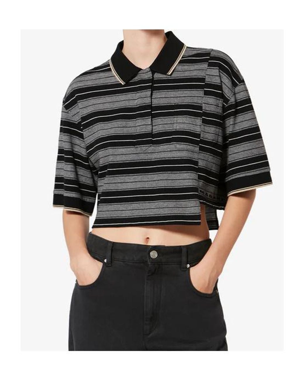 Isabel Marant Black Isabel Marant Étoile Isalyne Striped Polo T-Shirt