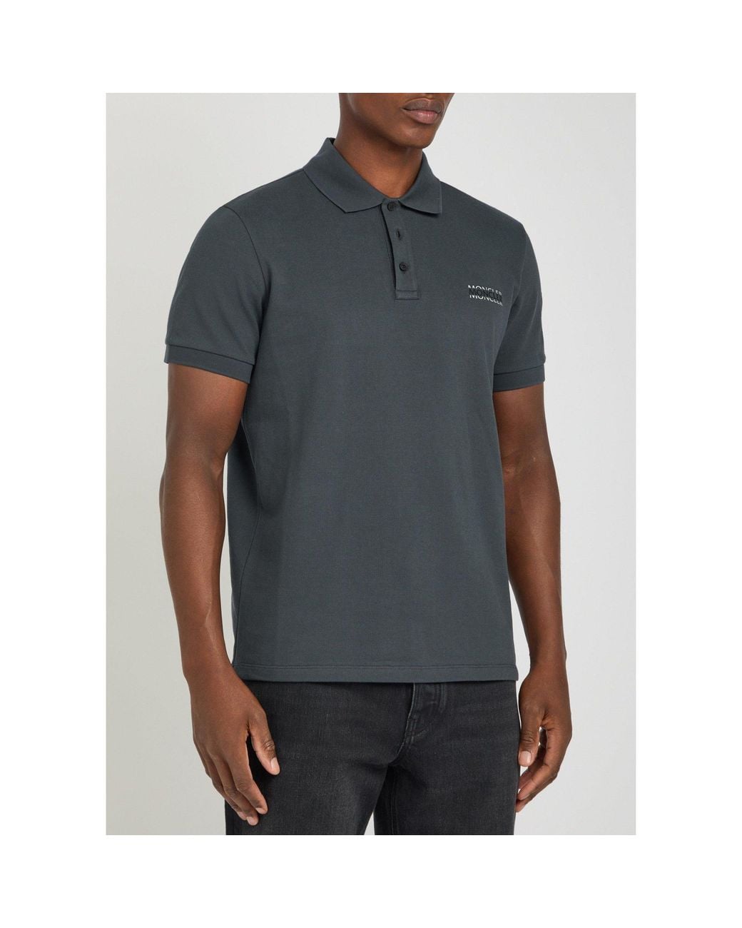 Moncler Blue Cotton Short-Sleeve Polo Shirt for men