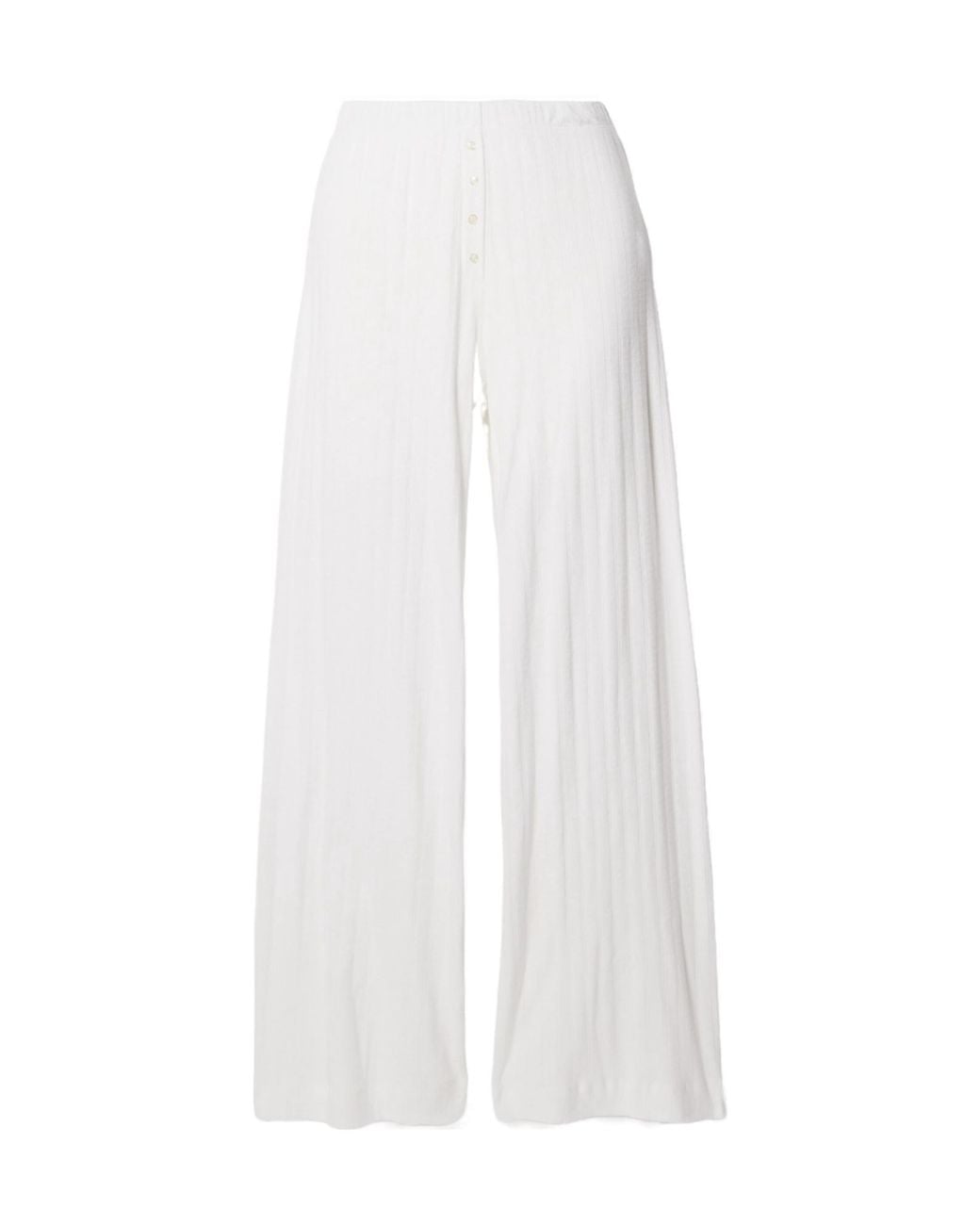 Leset White Boxer Pointelle-Knit Cotton Pants