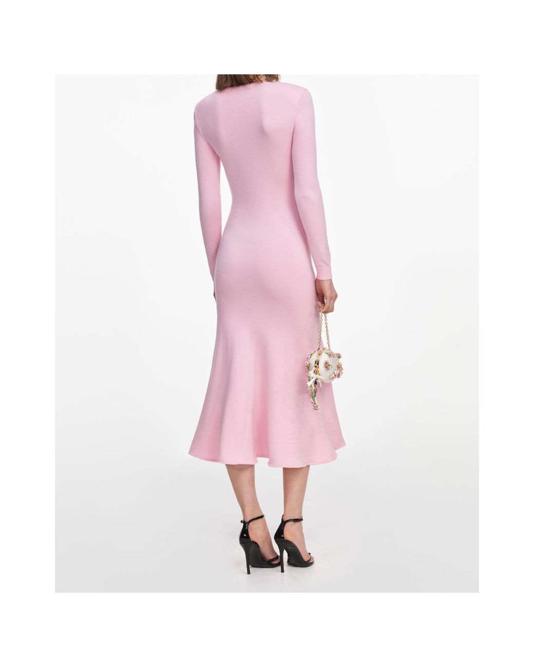 Self-Portrait Pink Flower Knit Midi Dress