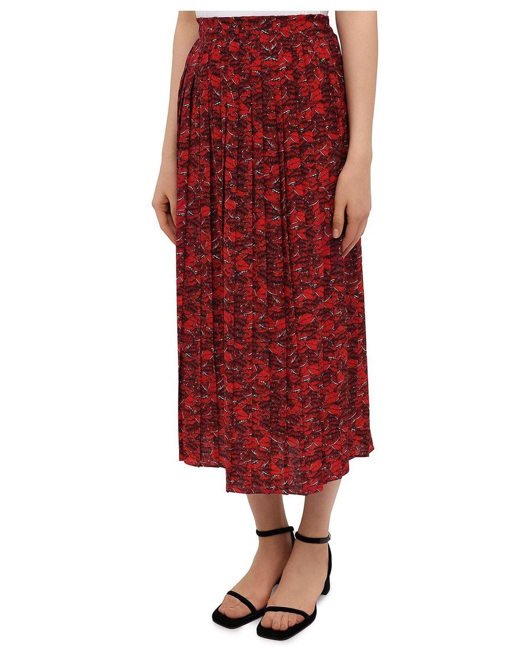 Valentino Red Lip Print Pleated Skirt