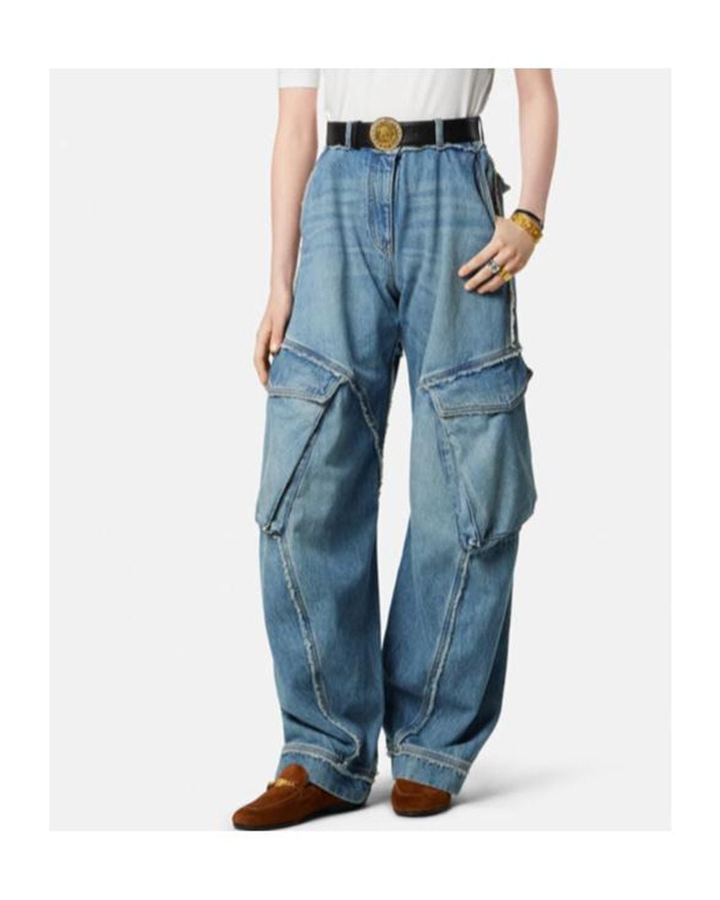 Versace Blue Logo-Rise Cargo Jeans