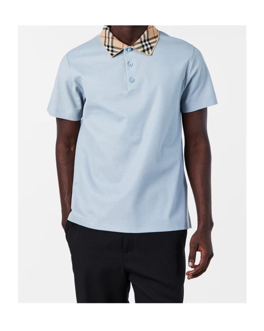 Burberry Blue Plaid Collar Polo Shirt for men