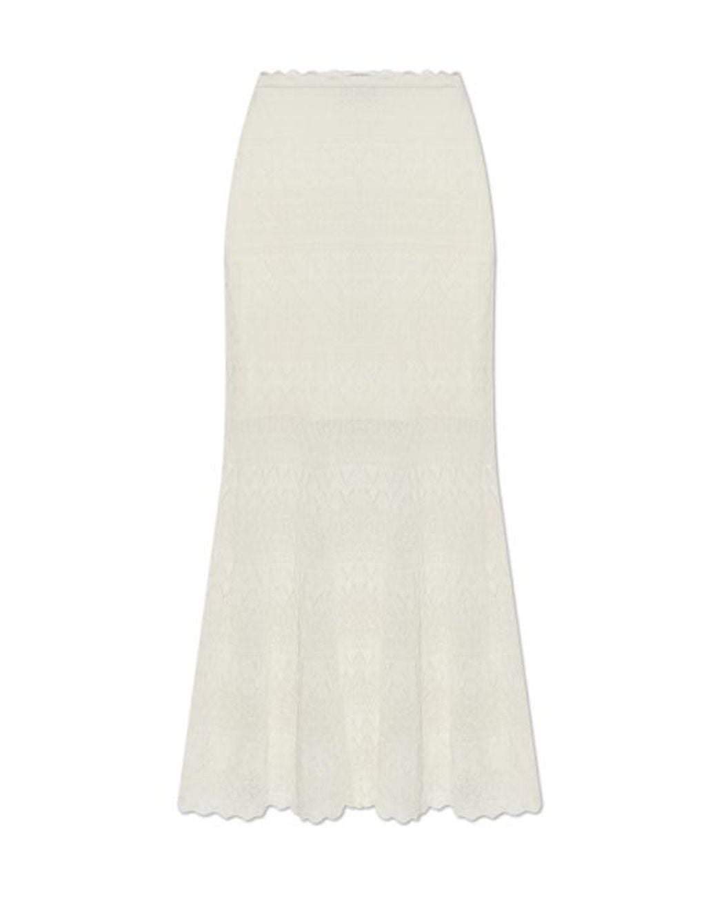 Self-Portrait White Wool Openwork Knit Midi Skirt