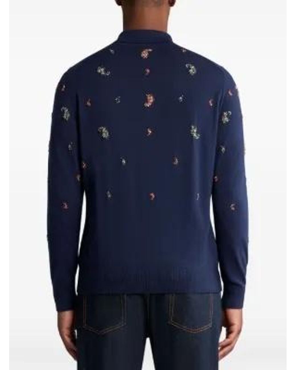 Etro Blue Polo Shirt With Crystal-Detailed Mini Paisley for men