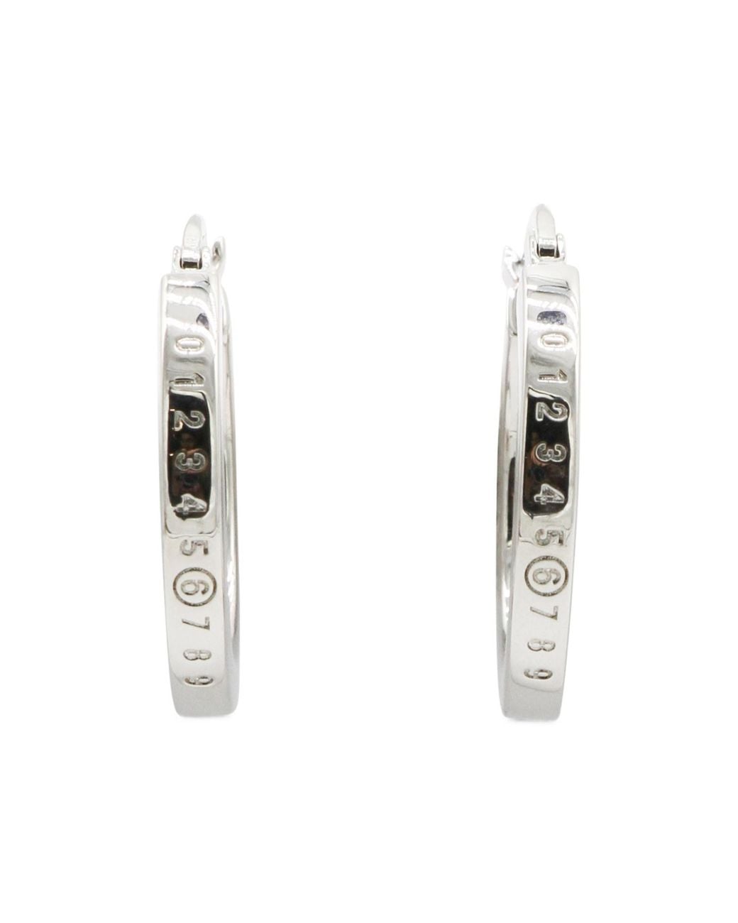 MM6 by Maison Margiela White Numeric Logo Engraved Hoop Earrings for men