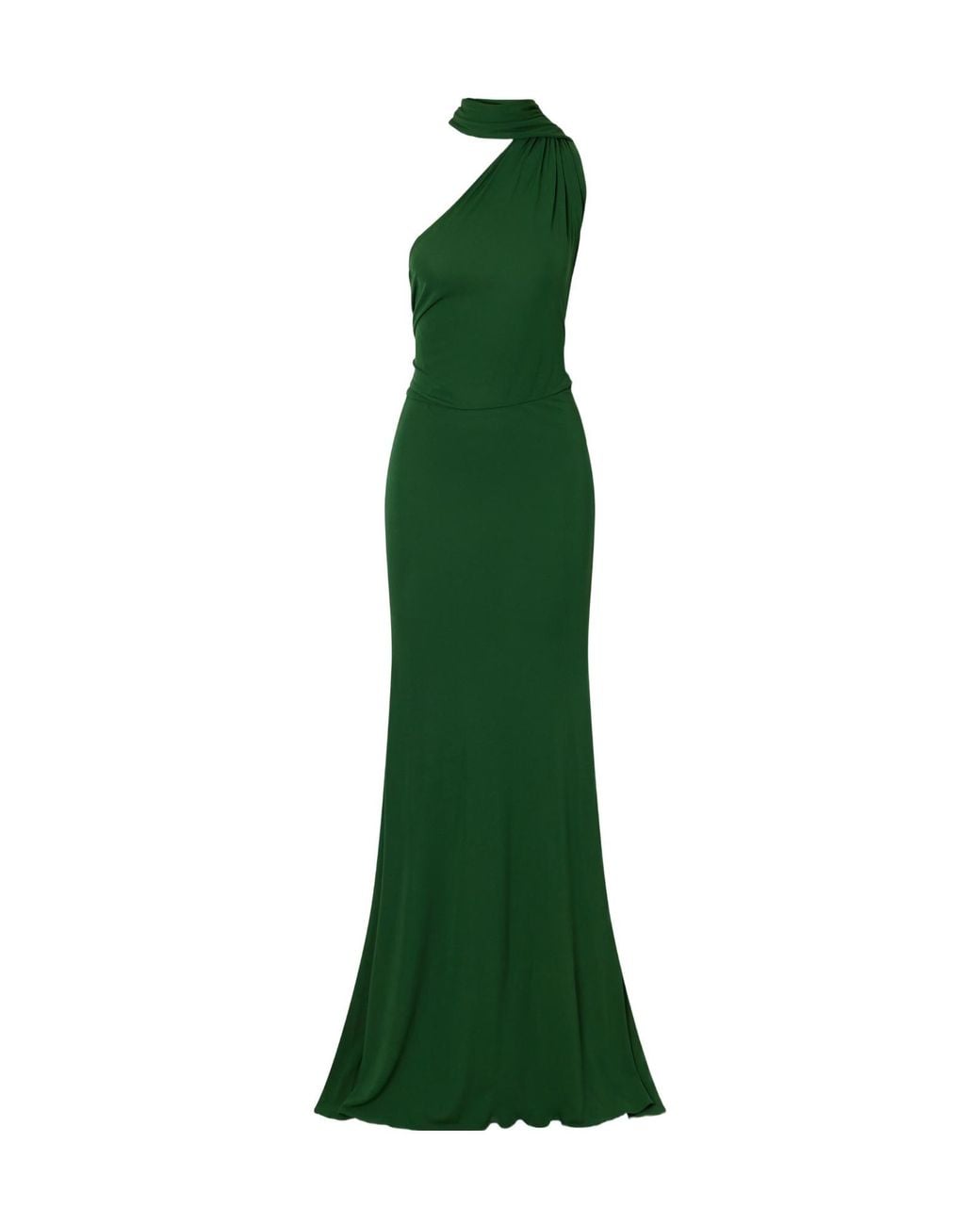 Alex Perry Green Scarf-Detailed One-Shoulder Ruched Jersey Gown
