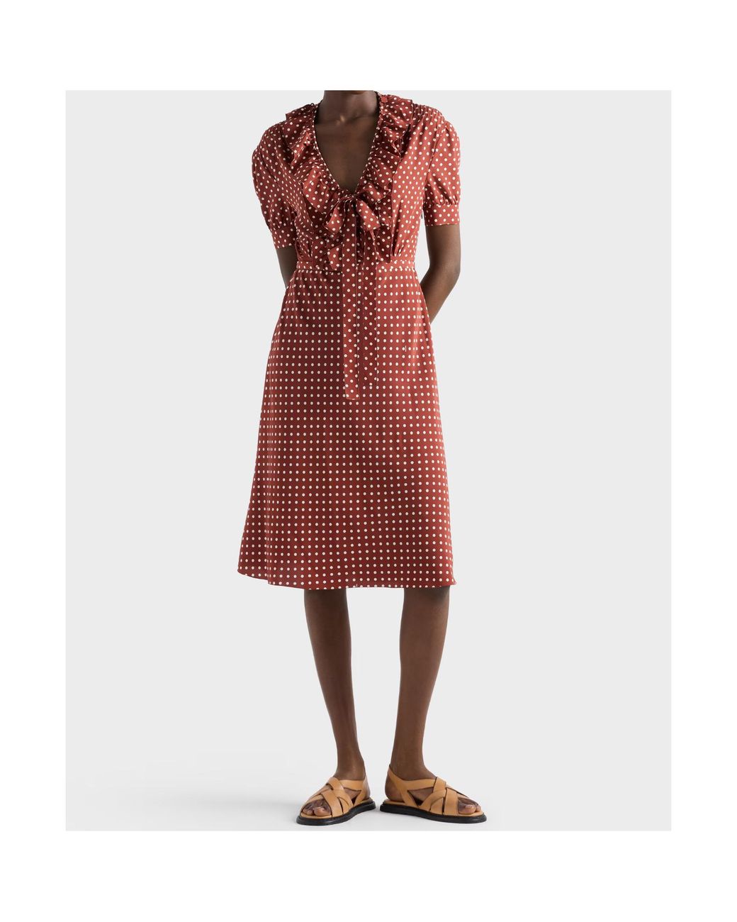 Prada Red Polka-Dot Print Marocain Dress