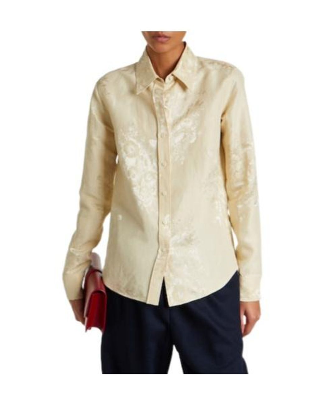 Jil Sander White Floral Jacquard Linen-Blend Shirt