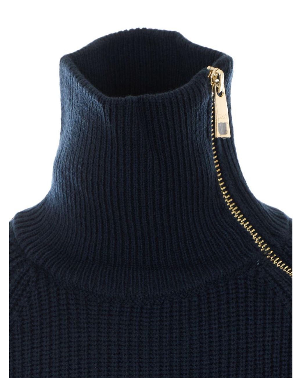 Liu Jo Blue Zip-Up High Neck Knitted Sweater