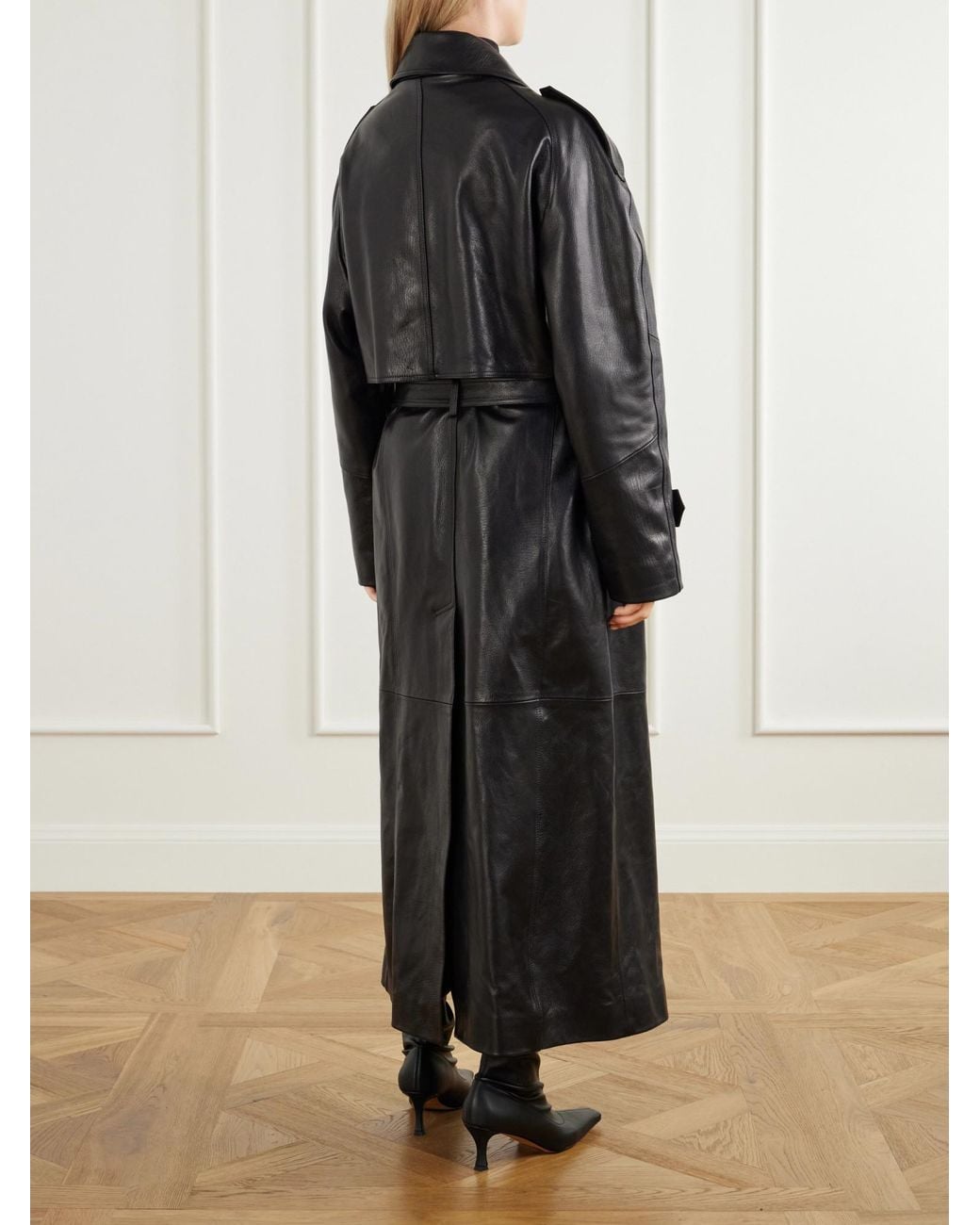 Magda Butrym Black Double-Breasted Full-Grain Leather Trench Coat