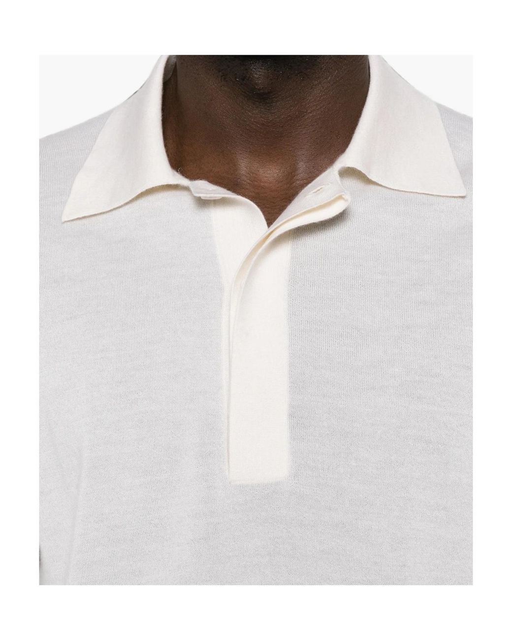 Lisa Yang White Short-Sleeved Knit Polo Shirt for men