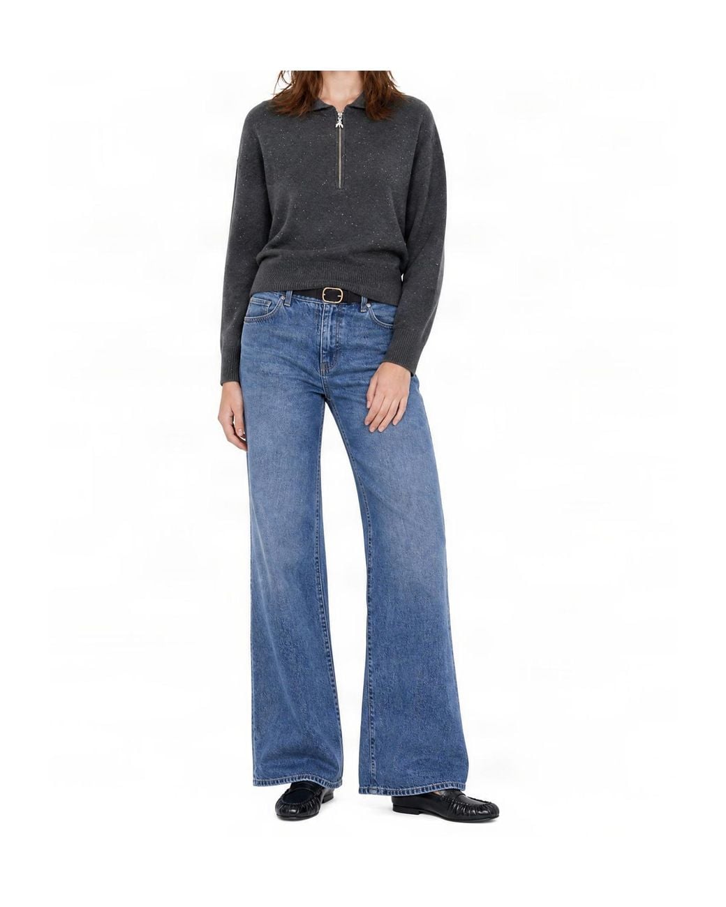Patrizia Pepe Gray Long-Sleeved Half-Zip Polo Shirt