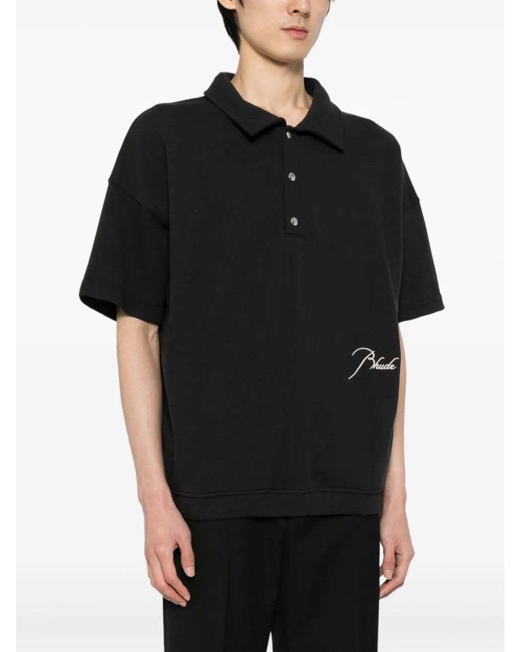 Rhude Black Logo-Embroidered Polo Shirt for men