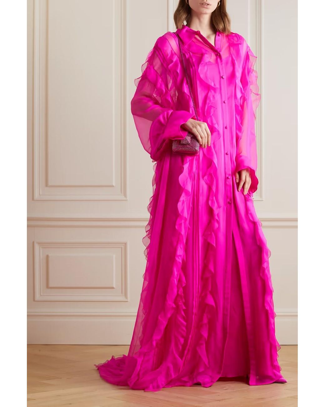 Valentino Pink Ruffled Silk Chiffon Dress Dress