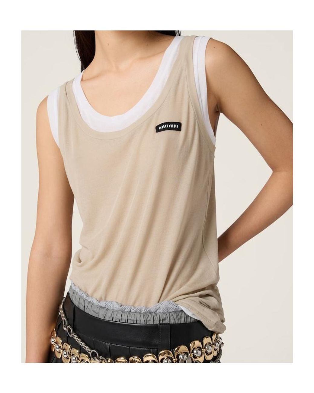 Miu Miu Natural Ribbed Jersey Tank Top