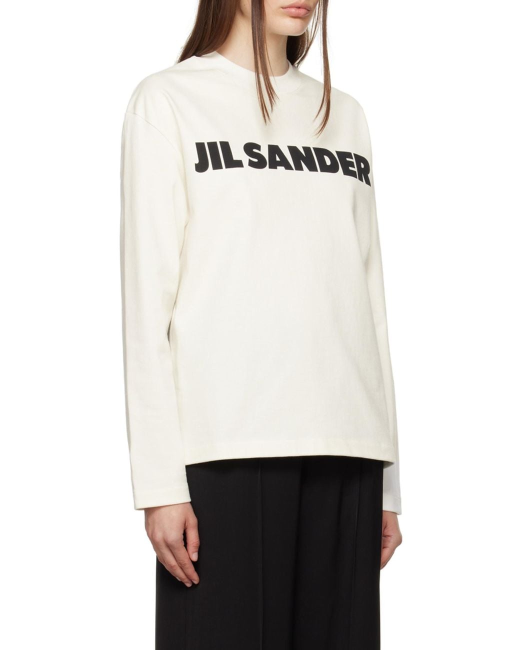 Jil Sander White Logo Printed Long-Sleeved T-Shirt