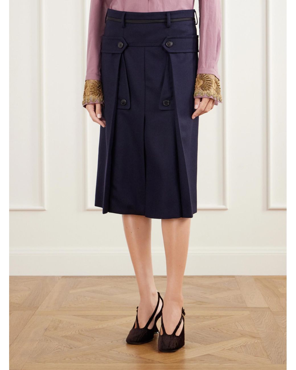 Dries Van Noten Blue Wool Midi Skirt