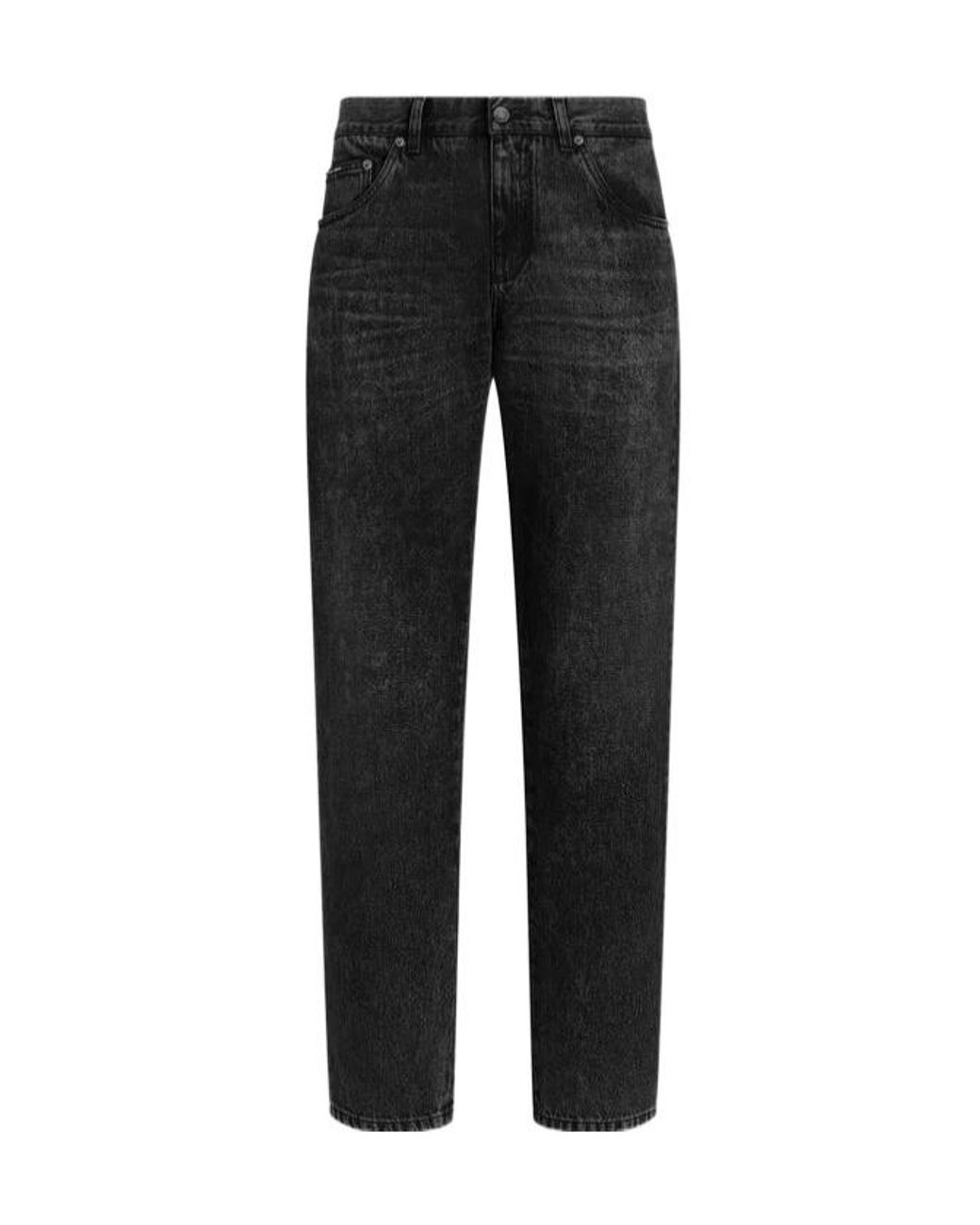 Dolce & Gabbana Black Logo Plaque Straight-Leg Jeans for men