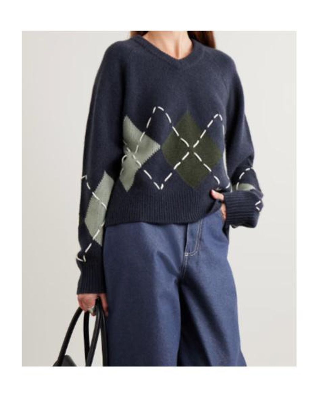 arch4 Blue Sloane Embroidered Argyle Cashmere Sweater