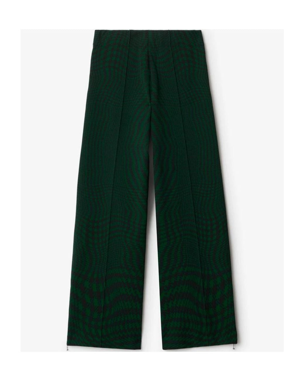 Burberry Green Houndstooth-Pattern Wide-Leg Trousers for men