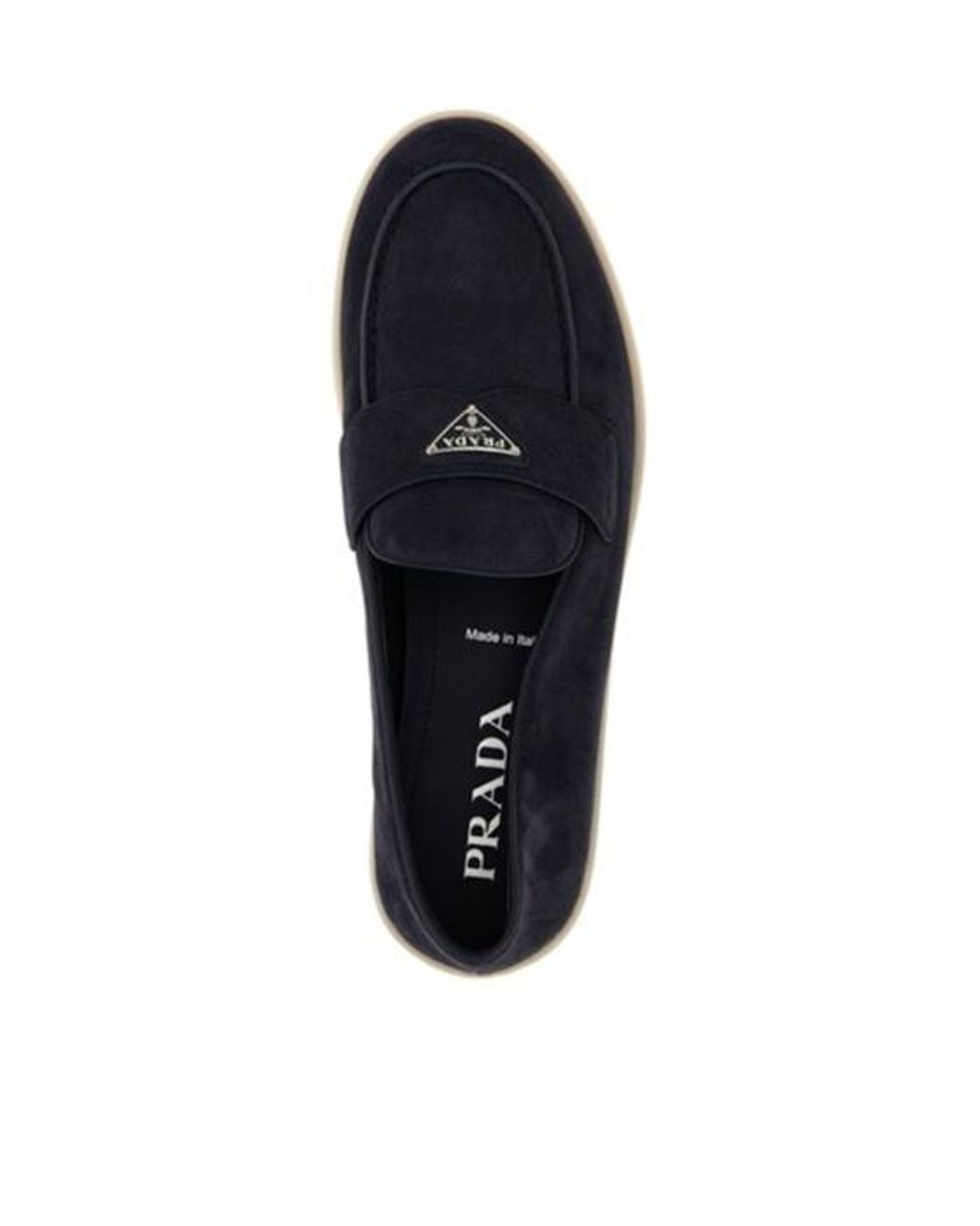 Prada Blue Logo Plaque Almond Toe Loafers for men