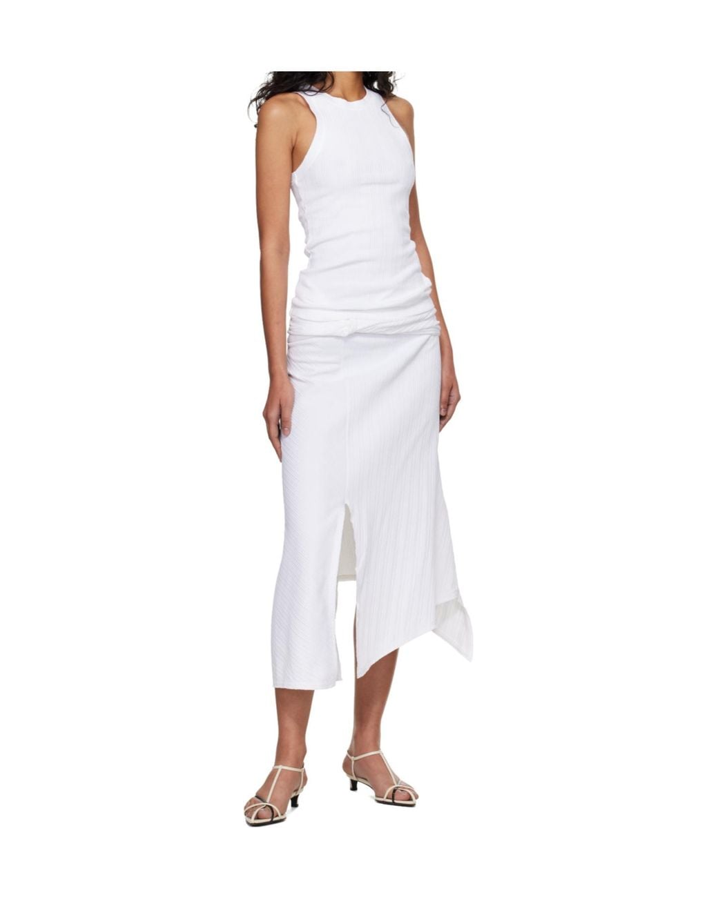 Victoria Beckham White Knot Detail Midi Skirt