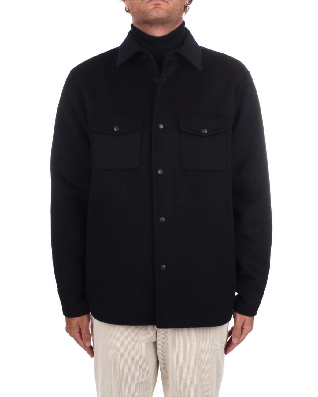 Aspesi Blue Shirt Collar Buttoned Overshirt for men