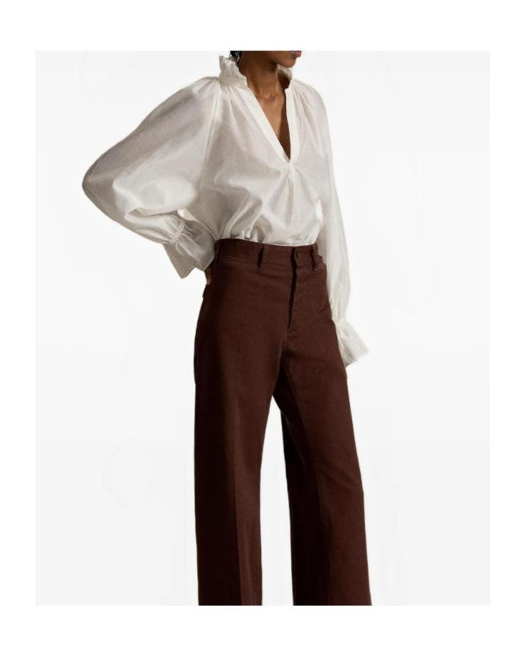 Polo Ralph Lauren White Ruffled Split-Placket Blouse