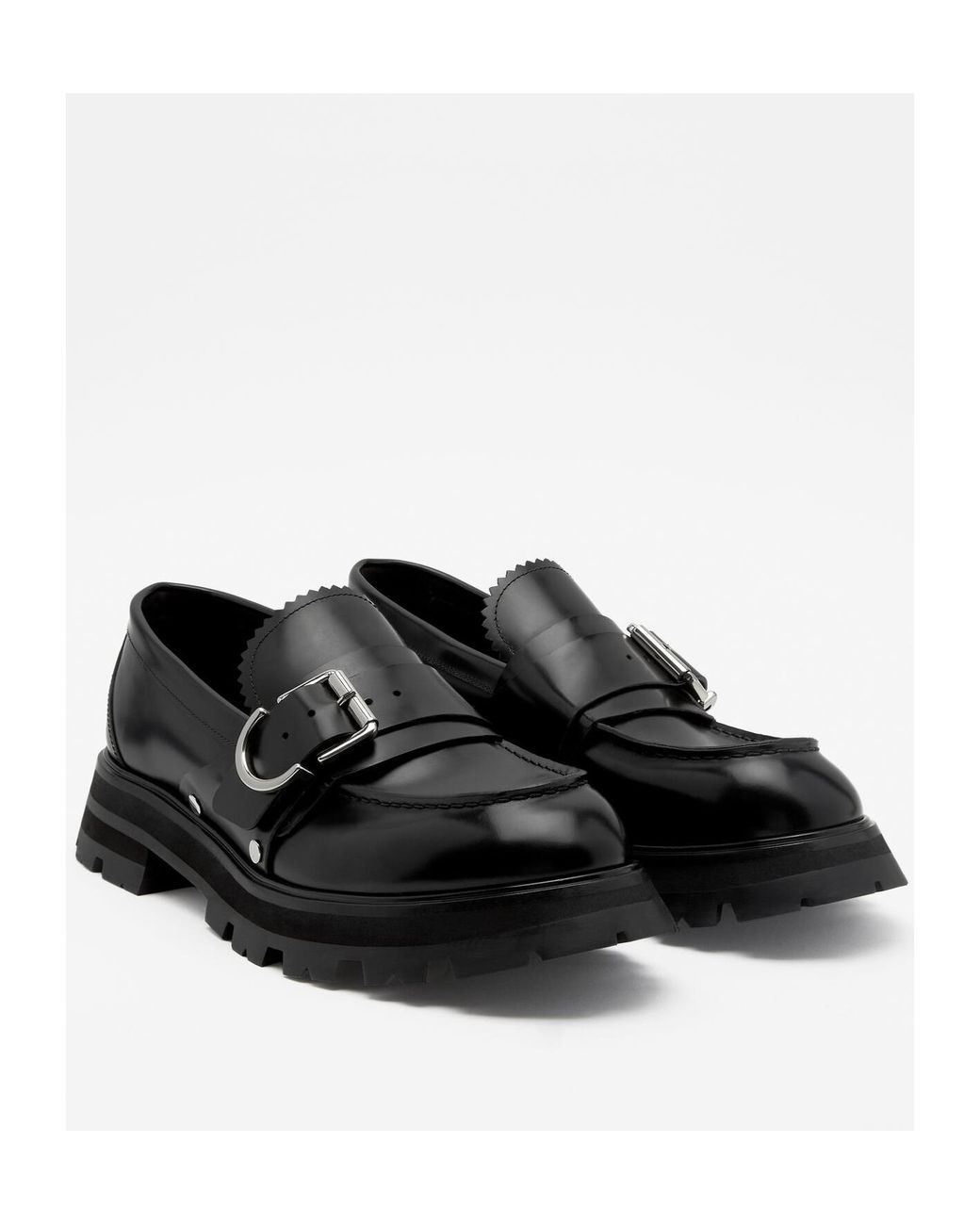 McQueen Black Buckle-Detailed Slip-On Loafers for men