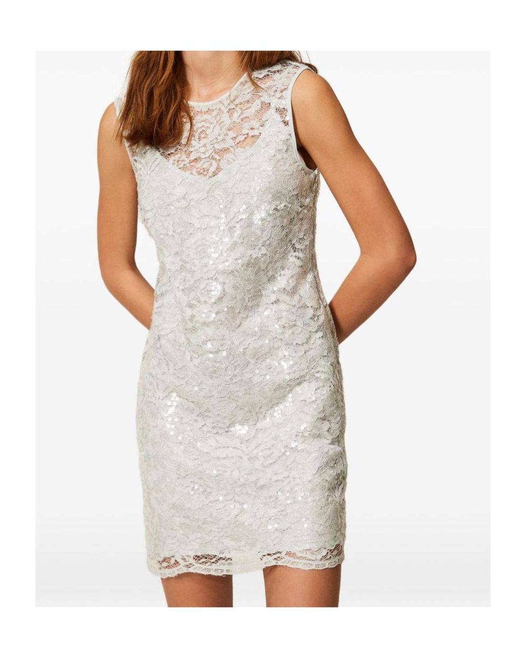 Twinset White Sequined Lace Mini Dress