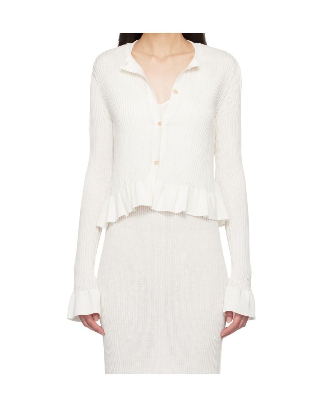 Jil Sander White Long-Sleeved Ruffled Cardigan