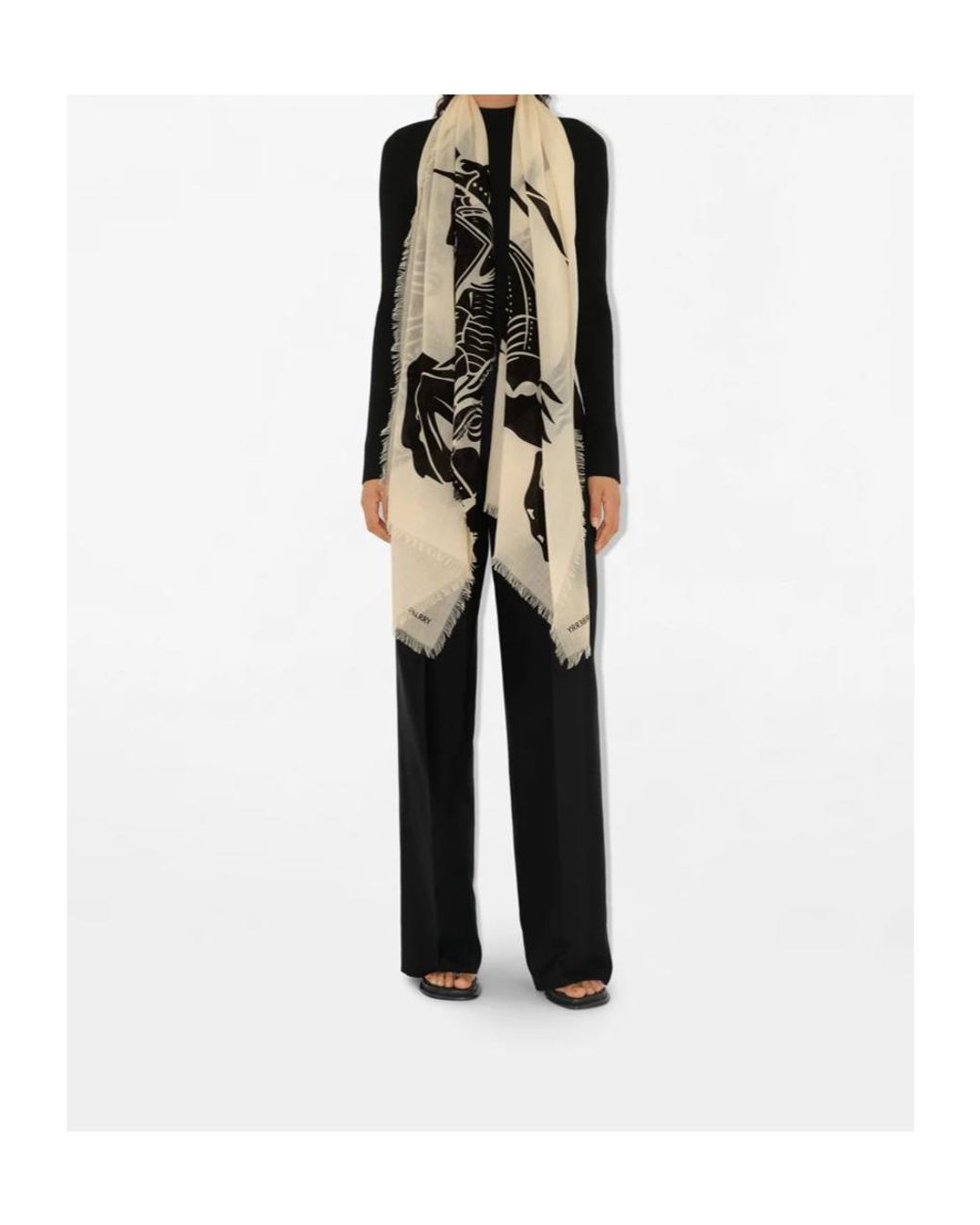 Burberry White Ekd Motif Frayed-Edge Scarf