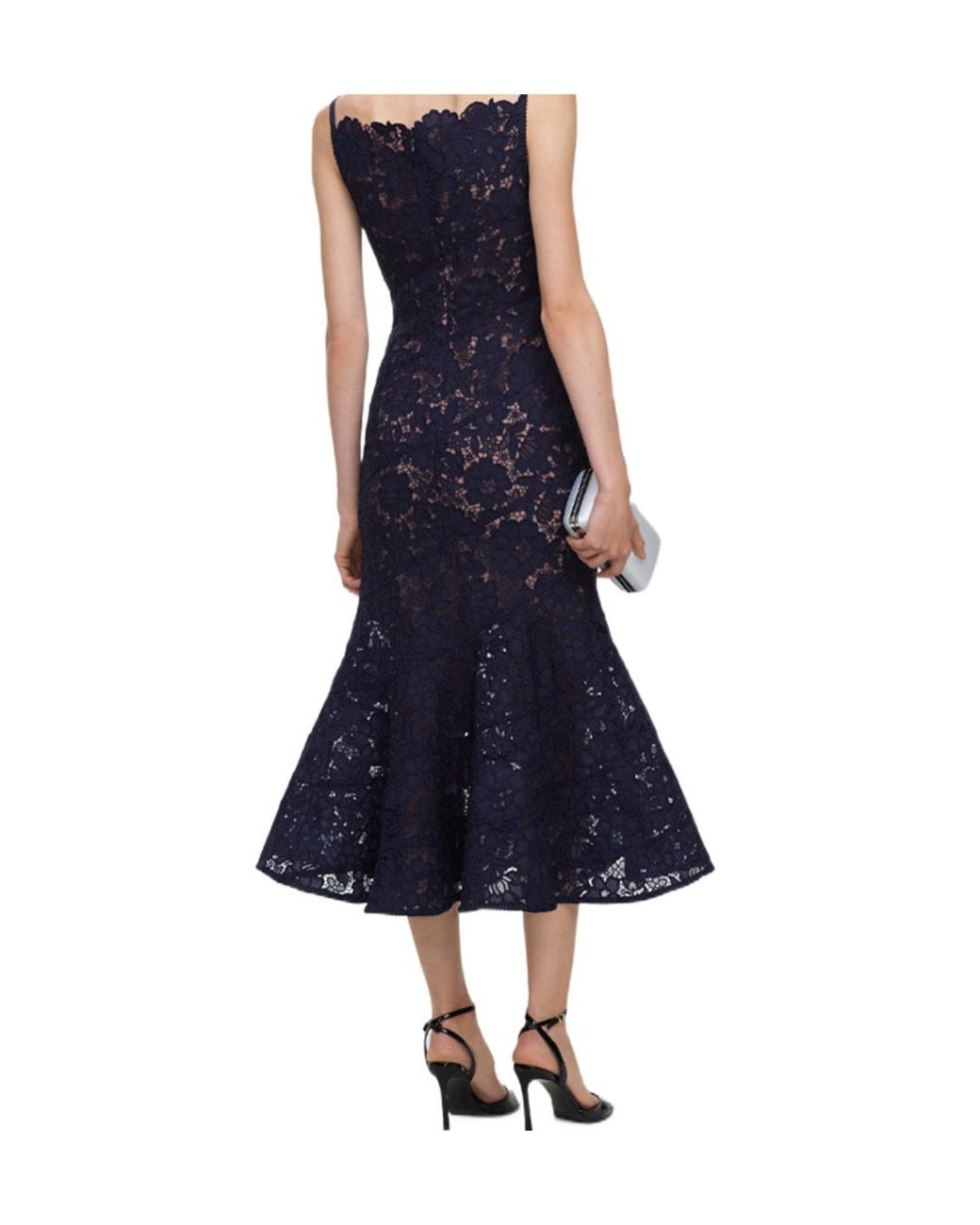 Self-Portrait Blue Spiral Lace Midi Dress