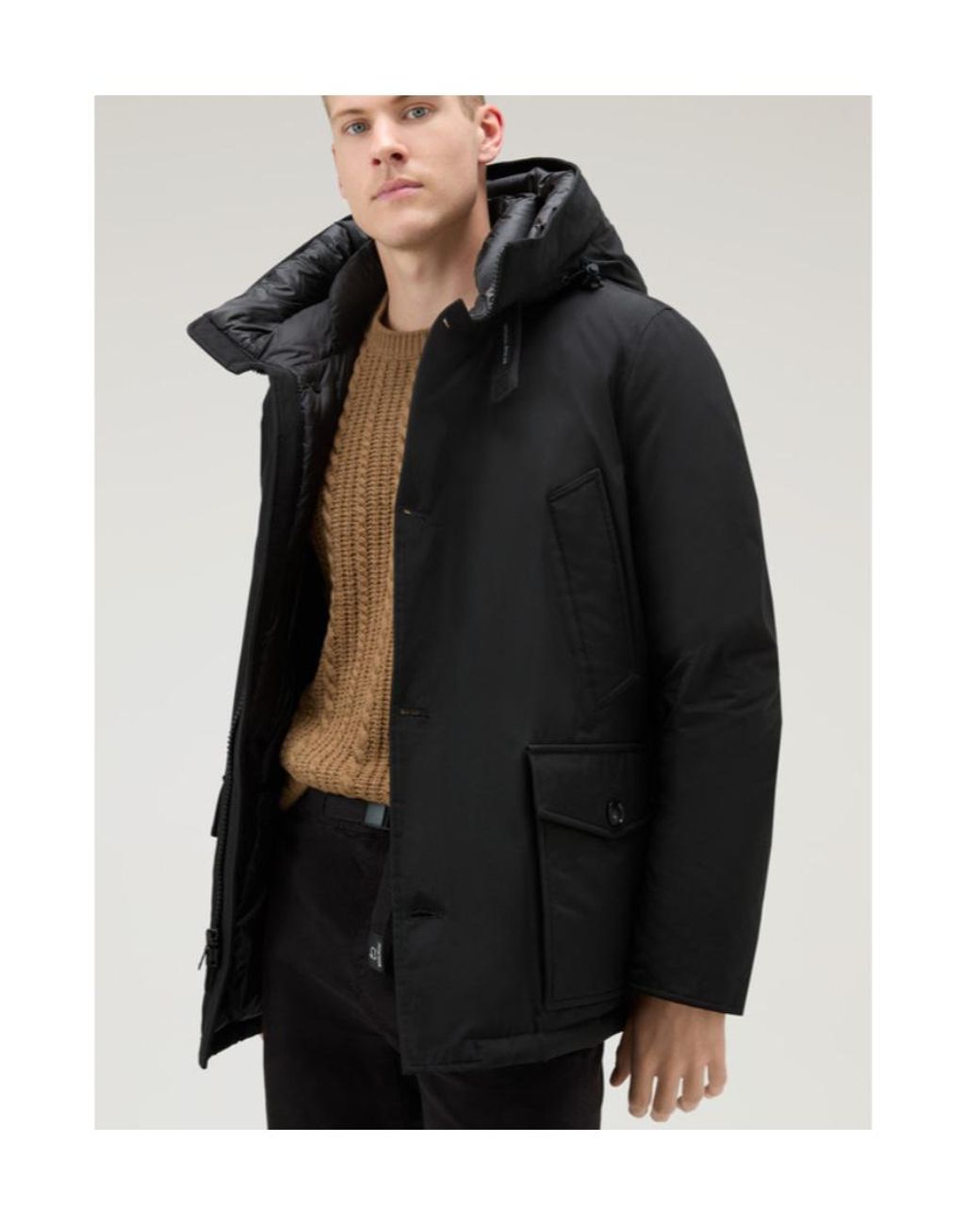 Woolrich Black Arctic Button-Up Padded Jacket for men