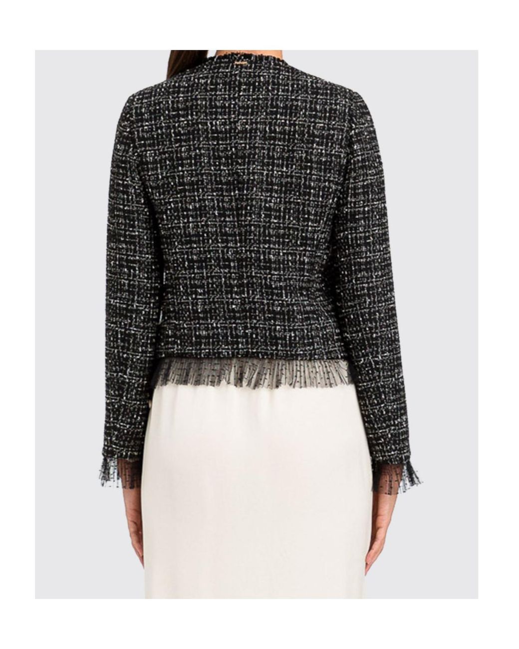 Twinset Black Fringe Detailed Tweed Jacket