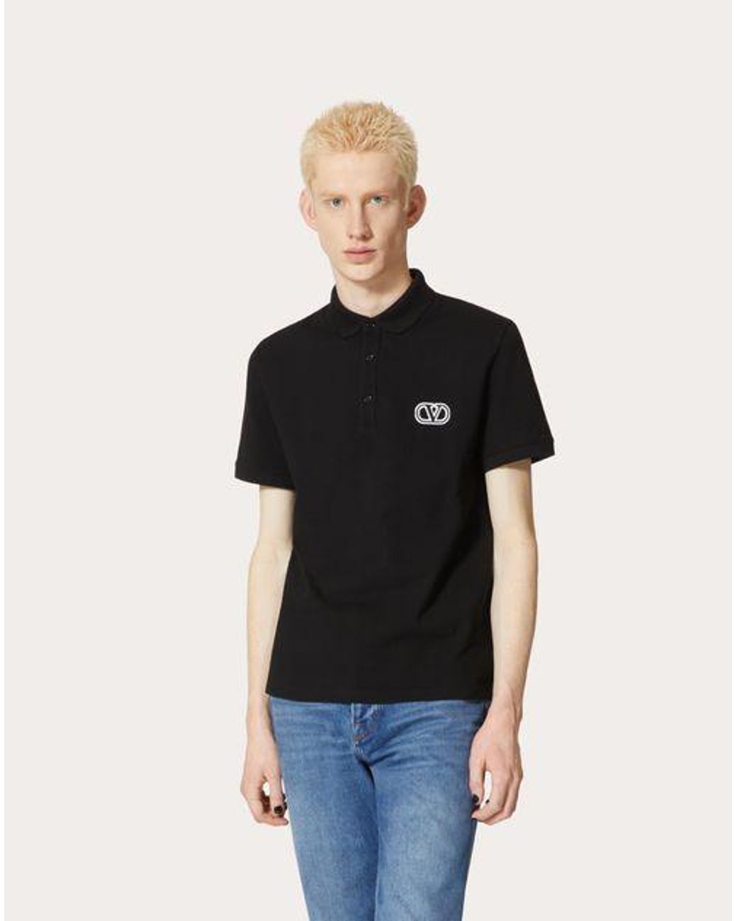 Valentino Black Vlogo Signature Short-Sleeved Polo Shirt for men