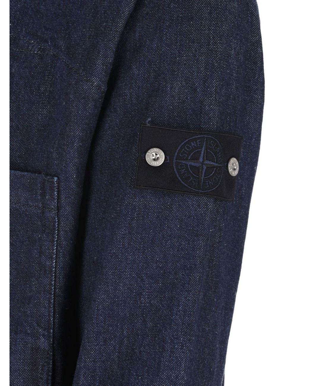 Stone Island Blue Logo Patch Long Sleeved Shirt Jacket for men