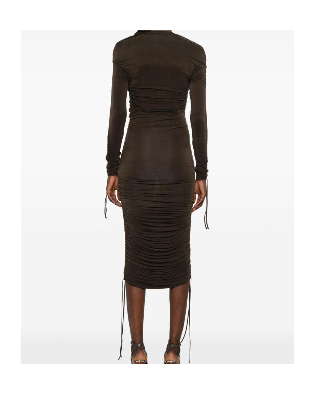 Balmain Brown Draped Ruched Dress