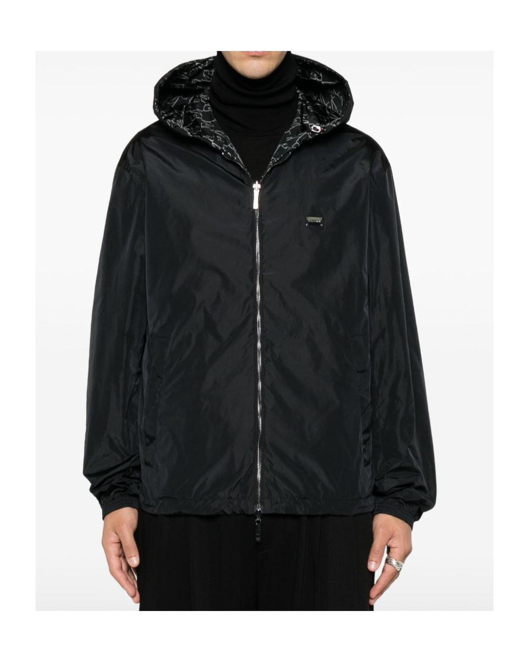 Emporio Armani Black Monogram-Print Reversible Jacket for men