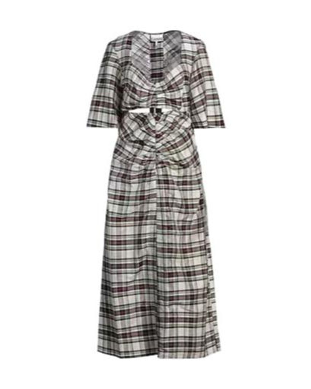 Ganni Gray Plaid Short-Sleeve Dress