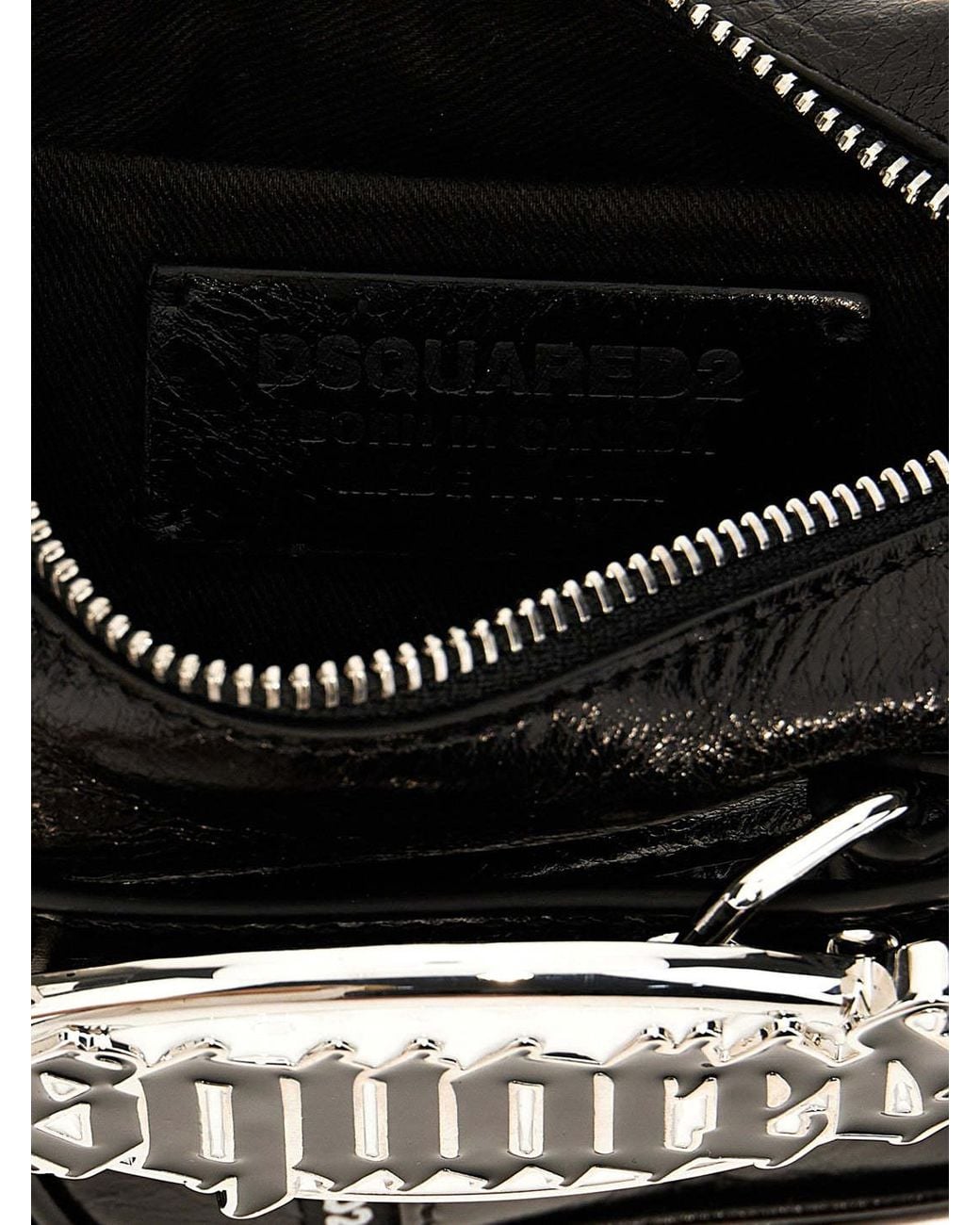 DSquared² Black Gothic Logo Plaque Belted Shoulder Bag