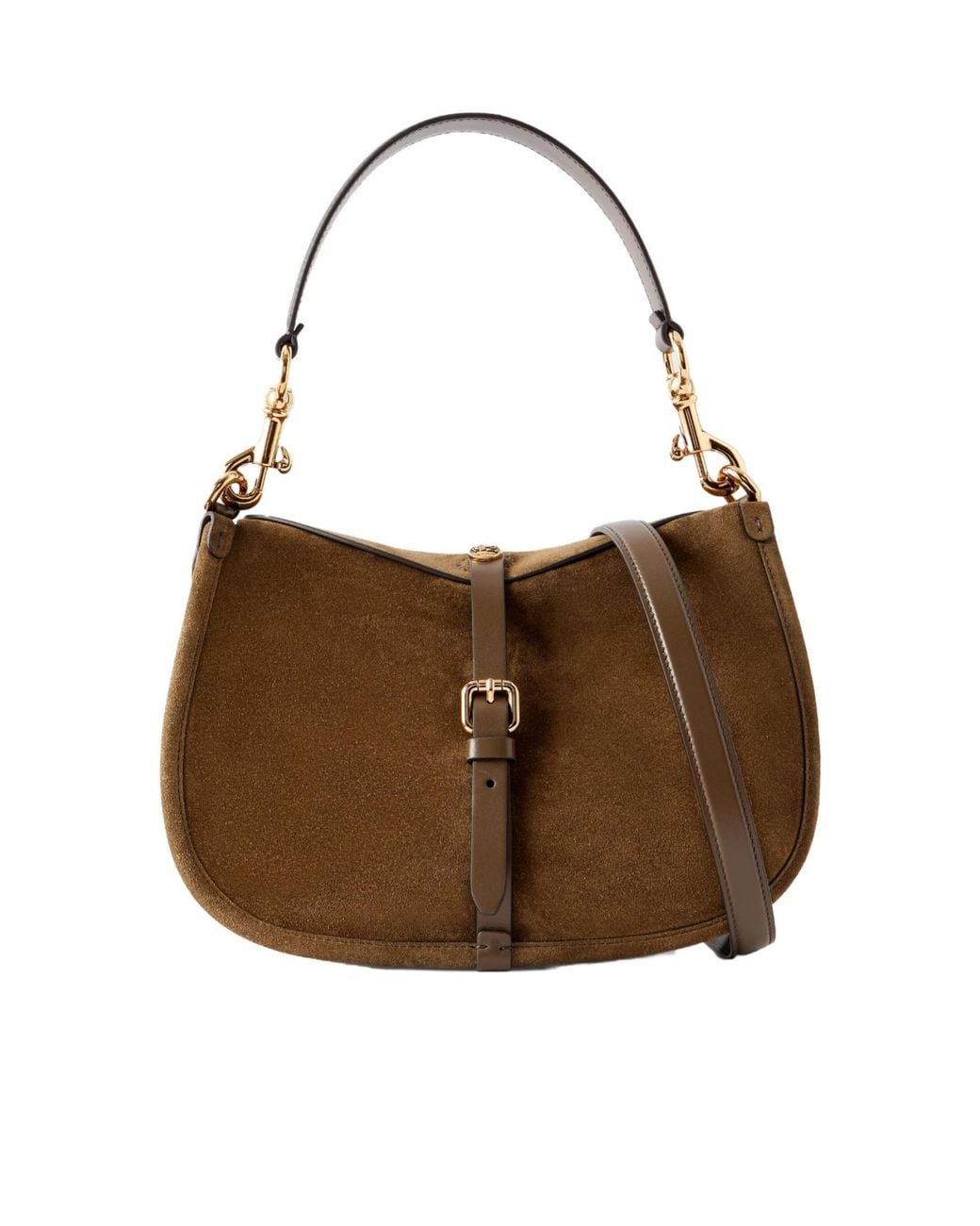 Etro Brown Logo-Detailed Leather-Trimmed Suede Shoulder Bag