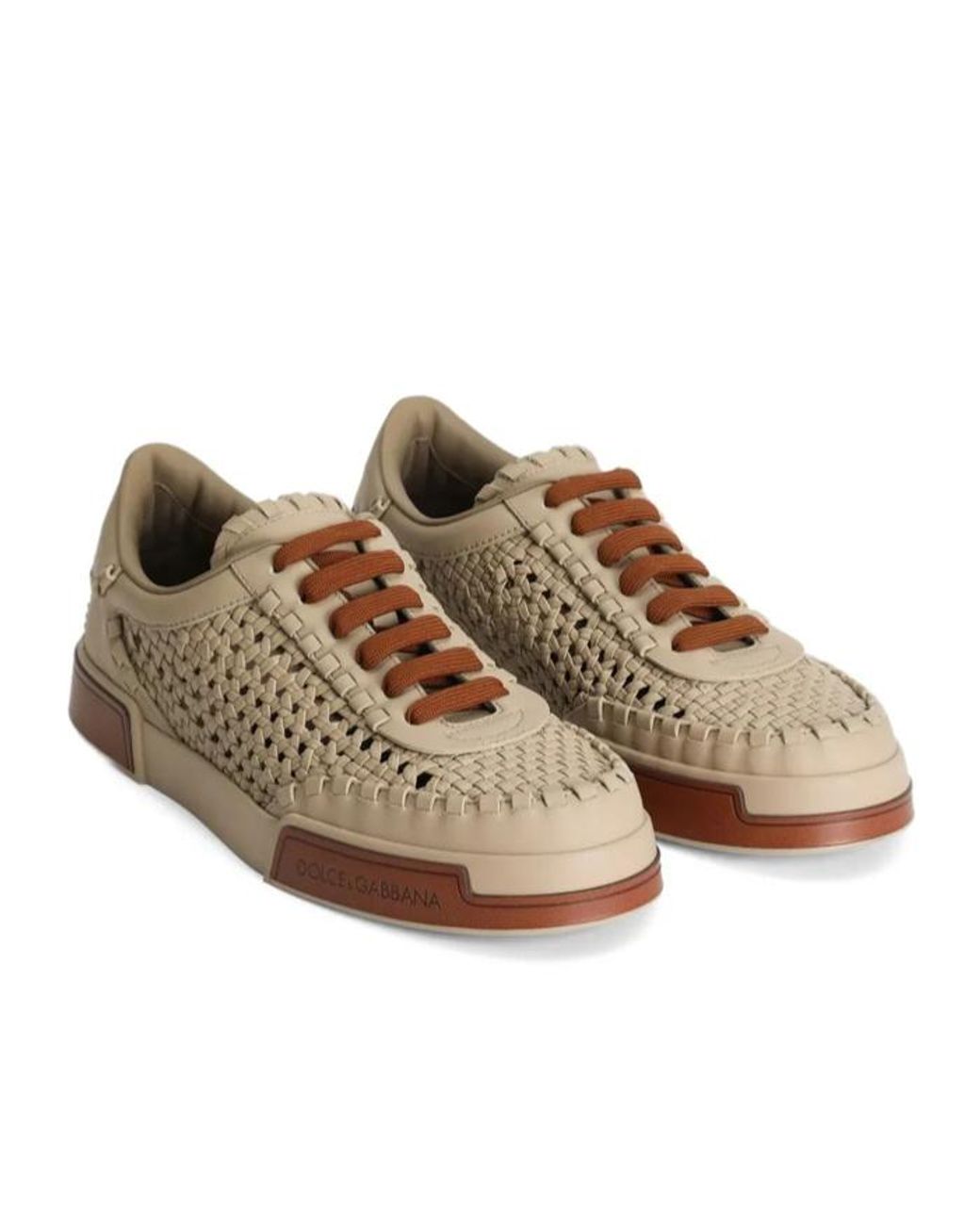 Dolce & Gabbana Brown Mesh-Panelling Leather Sneakers for men