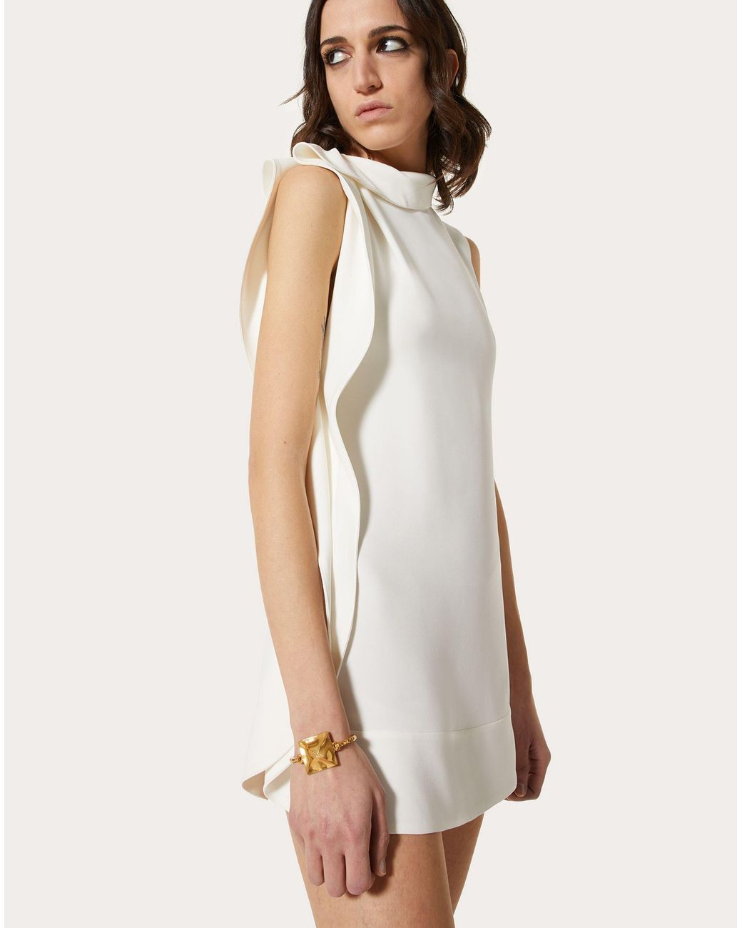 Valentino White Sleeveless Ruffle-Detail Dress