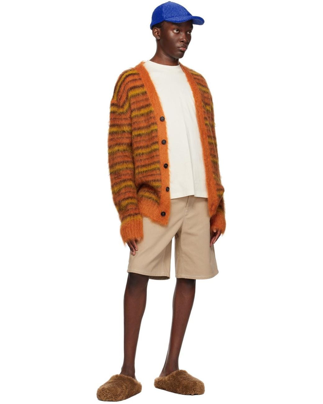 Marni Orange V-Neck Striped Knit Cardigan for men