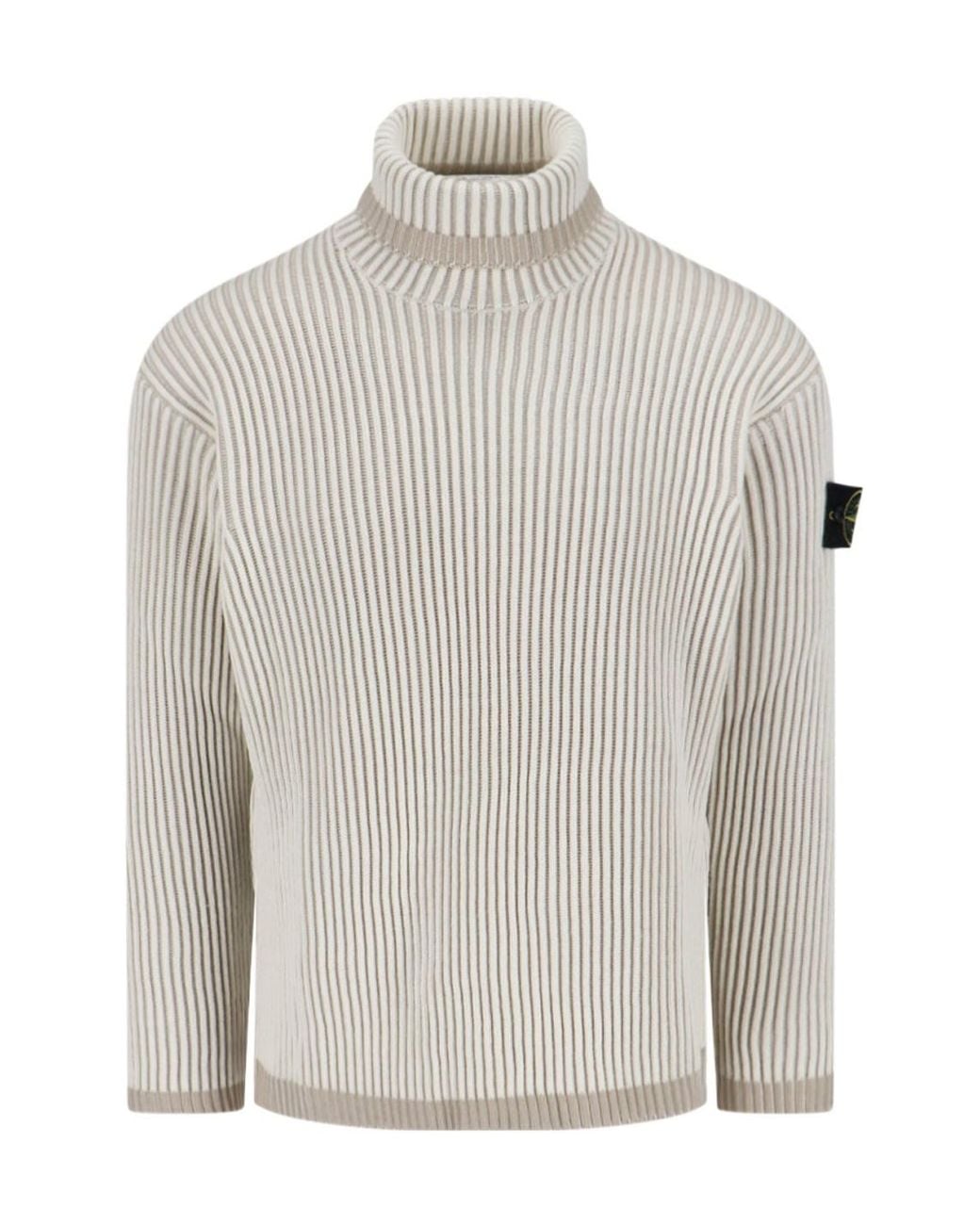 Stone Island White Logo Patch Roll Neck Ribbed Jumper for men